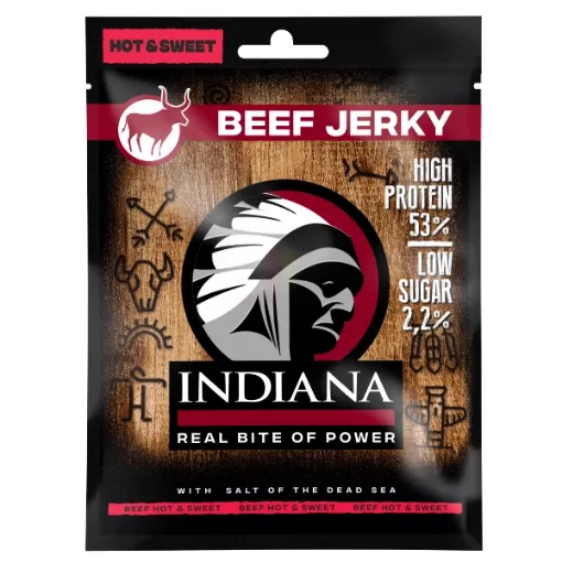 Indiana Jerky 48b x 15ks x 25g BEEF - Hovězí Hot & Sweet